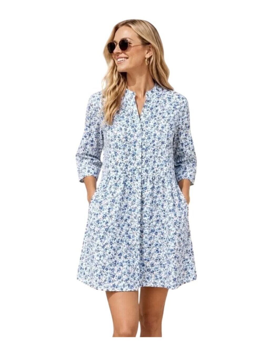 Tuckernuck Bluebell Floral Ditsy Calico Royal Shirt Dress in XSmall New Womens
